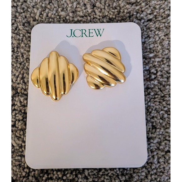 J. Crew Jewelry - J. Crew Gold Tone Ribbed Square Earrings Shiny Chic Fashion Statement NEW $40